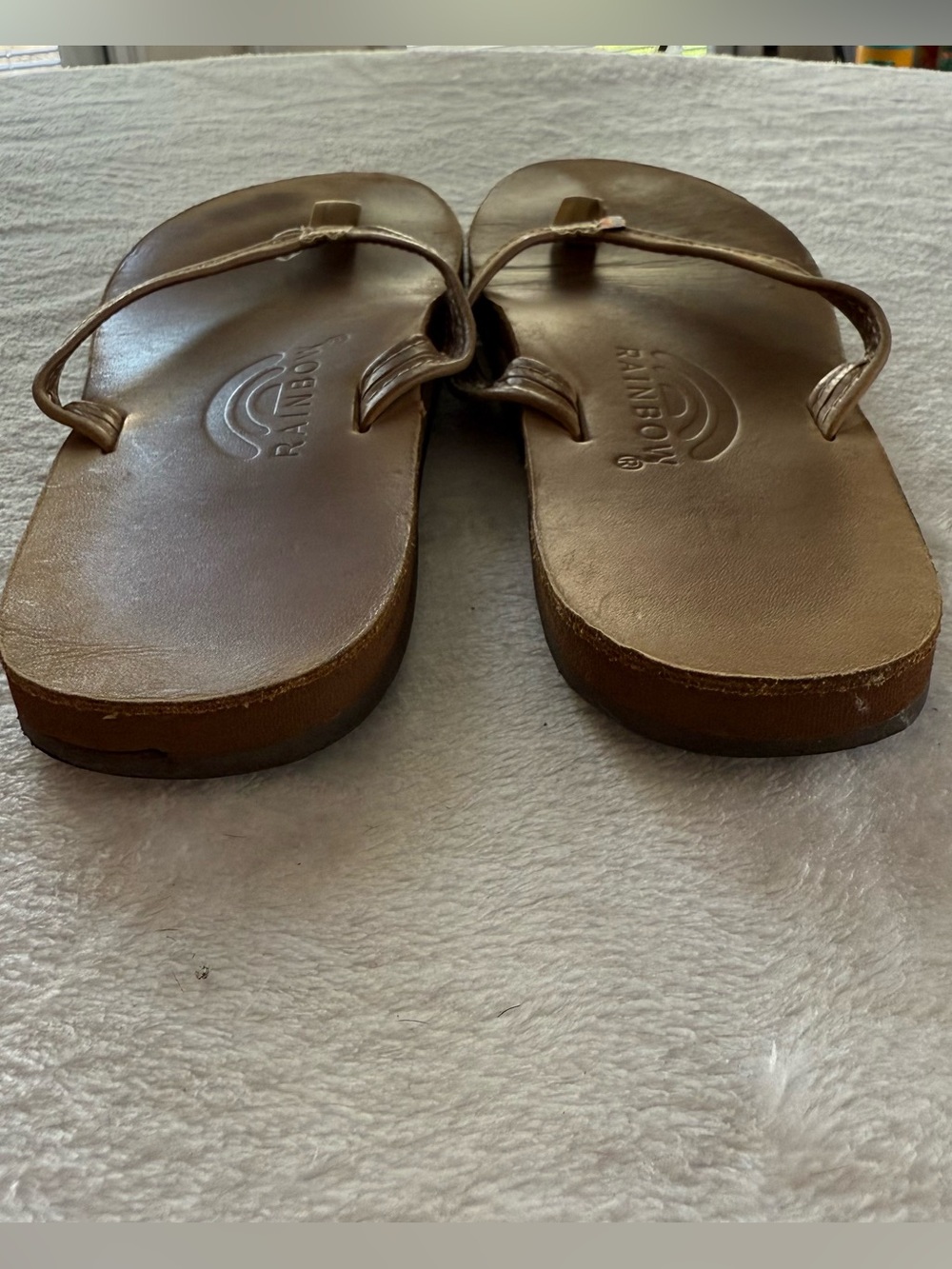 Rainbow Tan Leather-Style Women's Flip Flop Sandals - Picture 4 of 8
